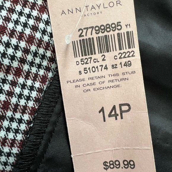 Ann Taylor Factory NEW Black & Burgundy Plaid Ankle Pants Size 14P - Picture 15 of 16